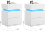 VASAGLE Nightstands with LED Lights, Set of 2, Adjustable Light Colors, Bedside Tables, Side Tables with 3 Drawers, Modern Style, 13.8 x 15.7 x 21.7 Inches, Cloud White ULET799T12