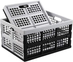 Hespapa 35 Quart Folding Crates, Plastic Collapsible Storage Container Milk Crate Baskets, 2 Packs