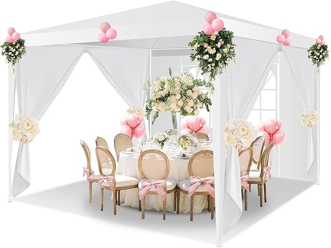10x10 FT Party Tent, Outdoor Wedding Tents for Parties, Canopy Event Tent with 3 Removable Sidewalls, Waterproof Gazebo Shelter for Birthday Parties, Weddings, BBQs & Events (10X10FT-3Sides White)