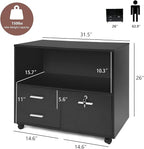 LUCKYERMORE 3-Drawer File Cabinet with Lock, Mobile Home Office Storage Cabinet with Shelves & Printer Stand, Black