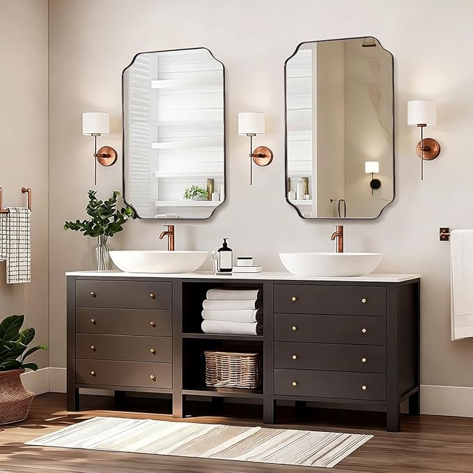 ANDY STAR Brushed Bronze Scalloped Mirror, 26"x38" Bathroom Vanity Mirror, Antique Scalloped Mirror in Premium Stainless Steel Frame, Timeless Shape with Unique Flair, Hangs Vertically/Horizontally