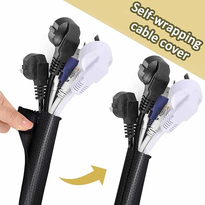 13 1/8ft -5/8Inch Cable Management Sleeve Split Black Cord Protectors Cat Dog Pet Proof - Braided Self-Closing Wire Loom Tubing for Desk PC/TV/Computer/Home Theater/Engine Bay Wire Organizing