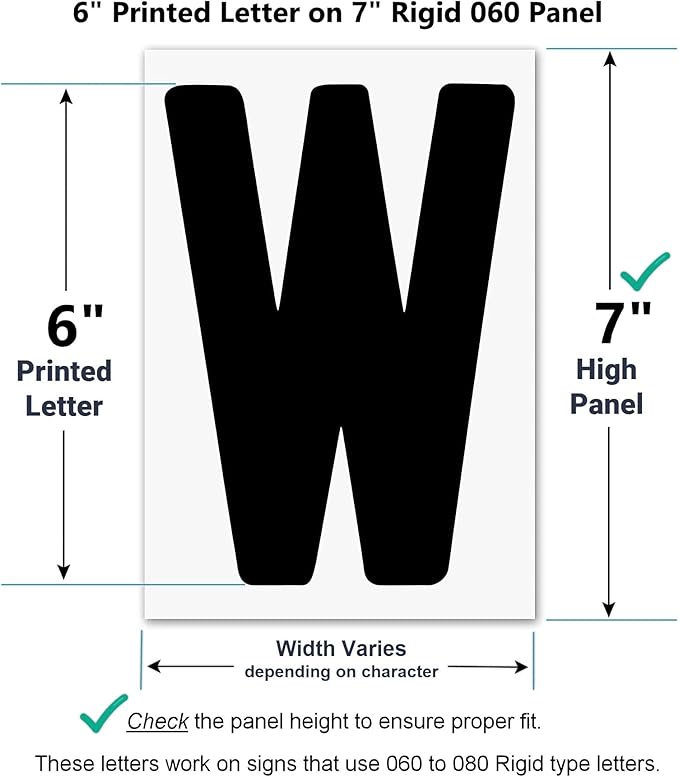 6 on 7 inch Marquee Sign Letters for Outdoor Signs, the 6" Letter printed on 7" high .060 thick Rigid acrylic panel, Reader Board Black Letters & Red Numbers - Sign Letter Depot