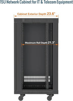 Tecmojo 15U Wall Mount Rack, 23.6 Inch Depth, Holds Up to 176 Lbs, Enclosed Kit for 19 Inch Network, Server and AV Gear, Mesh Door (Elite Collection)