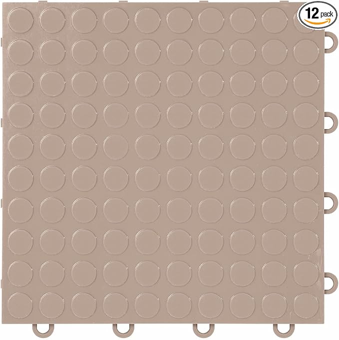 FlooringInc's Nitro 12"x12" Snap-Together Garage Flooring Tiles, Non-Slip Interlocking Plastic Floor Mat, Garage Organization & Storage, Coin Pattern, Sahara Sand, 12 Tiles, 12 Sq/Ft