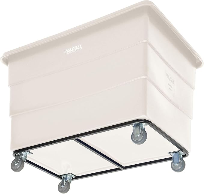 Global Industrial 20 Bushel Plastic Bulk Box Truck, Steel Chassis Base, 1200 lbs. Capacity, 4" Non-Maring Rubber Casters, White, 50-2/5"L x 34-3/5"W x 35-3/5"H