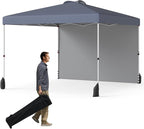 Tangkula 10x10 FT Pop up Canopy with Sidewall, Easy Setup Outdoor Tent with Wheeled Bag, 4 Sandbags, 4 Ropes, 4 Anchors, 8 Stakes, Vented Top, Portable Canopy Tent for Party Event Patio (Gray)