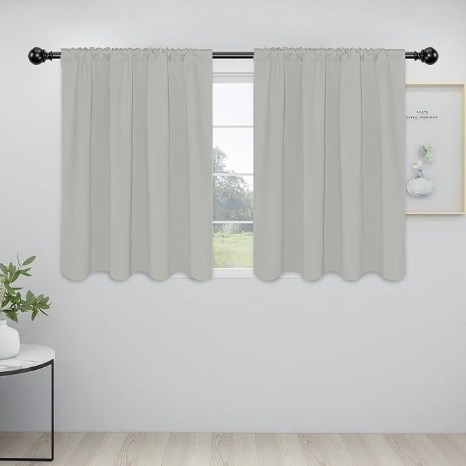 Easy-Going Rod Pocket Blackout Curtains for Bedroom, Room Darkening Window Curtains for Living Room, Thermal Insulated Noise Reduction Solid Window Drapes, 2 Panels(42x36 in, Greyish White)