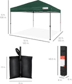 Best Choice Products 10x10ft 1-Person Setup Pop Up Canopy Tent Instant Portable Shelter w/ 1-Button Push, Case, 4 Weight Bags - Dark Green