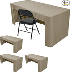 HolidayIdeas Open Back Fitted Tableclothss for 4 Foot Rectangle Table, Wrinkle Resistant Washable Table Covers 24x48 Inch for Craft Fairs, Banquets, Trade Show Display, Taupe,4 Pcs