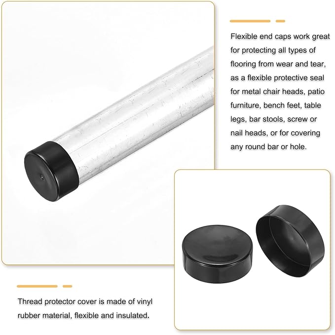 uxcell 4pcs Rubber End Caps 180mm(7 1/16 Inch) ID x 80mm(3 1/8 Inch) H Vinyl Round End Cap Cover Screw Thread Protectors Black