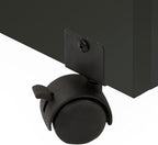 Rolling Wood Podium, 44"H, Locking Wheels, 2 Shelf Open Cabinet, Top Surface with Lip (Black)