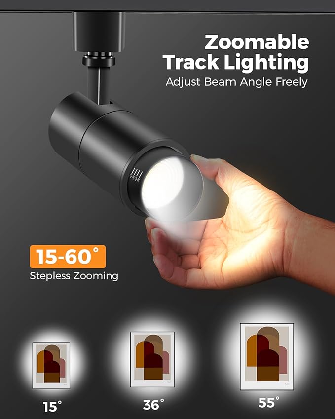 VANoopee 3-Color Zoomable 6 Light LED Track Lighting Kit with 6.6FT H Type Track Lighting Rail, LED Track Light Heads Dimmable Modern Kitchen Track Lighting Fixtures Ceiling Spotlight 10W 1000lm Black