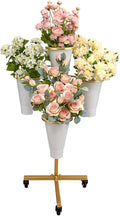 DYALE Flower Display Stand with Buckets - Flower Cart with Wheels for Bouquet Shop, Metal Flower Rack Display Stand for Wedding Garden, Party, Events (Gold, Round buckets)