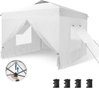 PHI VILLA 10x10 Pop Up Canopy Tent with Sidewalls - Easy Up Tent with Mesh Windows for Ventilation, Waterproof Design - Ideal for Parties, Beach, and Outdoor Events (White)