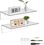 12 Inches Acrylic Wall Shelves 2 Pack, Floating Shelf for Wall Mounting, Acrylic Display Ledges for Funko Pop Figures, Home Décor, Living Room, Gaming Room, Plants(12 inch, Clear)