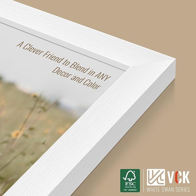 VCK 22x28 Poster Frame Set of 5 - White, Exclusive Wood Grain Picture Frame - Wall Hanging