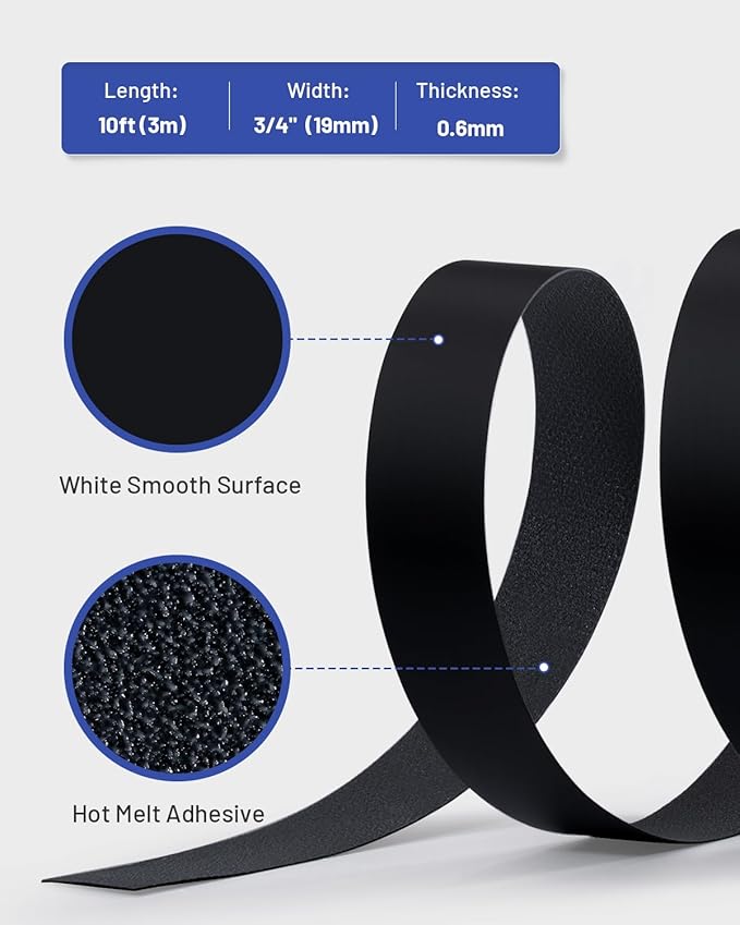 Melamine Edge Banding Black 3/4 inch x 10 ft Veneer Edging Easy Application Iron on Edge Banding Tape for Cabinet Plywood Repairs Furniture Restoration