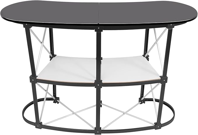Portable Tradeshow Podium Table, Display Counter Stand with Wall, Foldable Promotion Retail Bar Table Pop Up Podium with Storage Rack