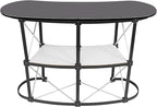 Portable Tradeshow Podium Table, Display Counter Stand with Wall, Foldable Promotion Retail Bar Table Pop Up Podium with Storage Rack