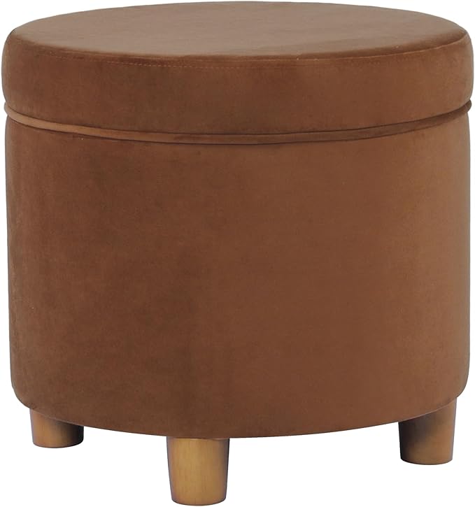 HomePop Home Decor | Upholstered Round Storage Ottoman | Ottoman with Storage for Living Room & Bedroom, Spice Orange Velvet Large