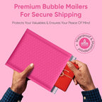 Hot Pink 10.5x16 Inch Poly Bubble Mailers #5 | Self Seal Large Padded Envelopes | Air Cushioned Bubble Mailer | Usable Size 10.5x15 Inch | Waterproof Lightweight Mailing Shipping Bags | 100 Pack Bulk