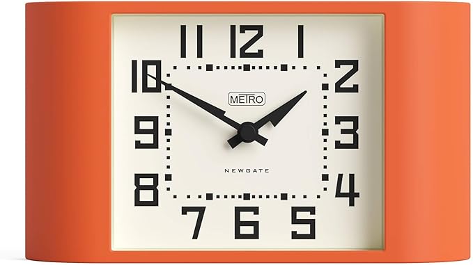 NEWGATE® Mini Metro Desk Clock | Retro Mantel Clock | Orange | Mid Century Style for Desk, Table top, Shelf or Bedside