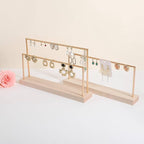 GemeShou wooden earring holder organizer for girls, maple stud earring display stand for boutique store, jewelry storage organizer shelf【maple stand-Two Tiers】