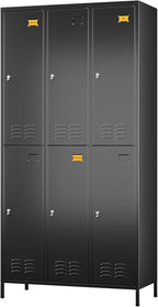 Aobabo Upgraded Metal Storage Locker for Employees, 6 Doors Metal Lockers Cabinet with Lock and Name Card Slot, Industrial Storage with 18 Hooks, for Office Gym, Assembly Required, Black