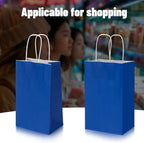100 Pack 5.25x3.25x8.25 Inch Small Royal Blue Kraft Paper Bags with Handles Bulk, Toovip Gift Wrap Bags for Favor Grocery Retail Party Birthday Shopping Business Goody Craft Merchandise Take Out Sacks