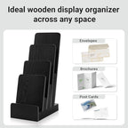 2 Pack Black Brochure Holder wood Literature Holder 4-Tier Countertop Trifold Flyer Display Stand Pamphlet Booklet Menu 4×6 6×9 Inch Postcard Greeting Card Organizer