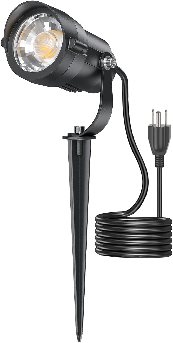 HIBOITEC 12W Spot Lights Outdoor 120V Landscape Lighting Waterproof Spotlight with 4.9ft 3-Plug LED Plug in Landscape Lights for Yard Gardern Decorations 2900K 1Pack