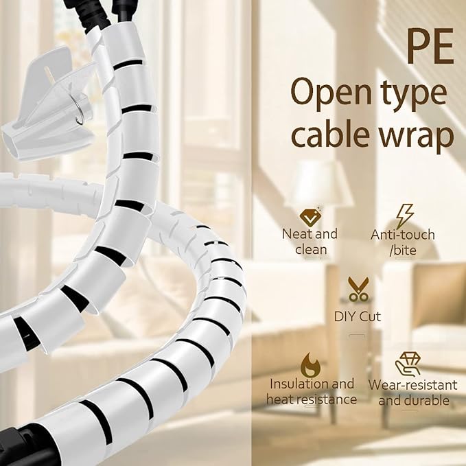 White Cable Management Sleeves 2 PCS Cord Protectors for USB Cable Power Audio Video Wire Cables - Protect Cats Dogs Pets from Chewing Cords