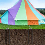 16 Inch Heavy Duty Trampoline Stakes, U Shaped Rebar Ground Anchors for High Wind, 3/8" Thick Steel U Shaped Stakes for Trampoline, Tent, Canopy, Swing Set, Playground & Bounce House, 4 Pack