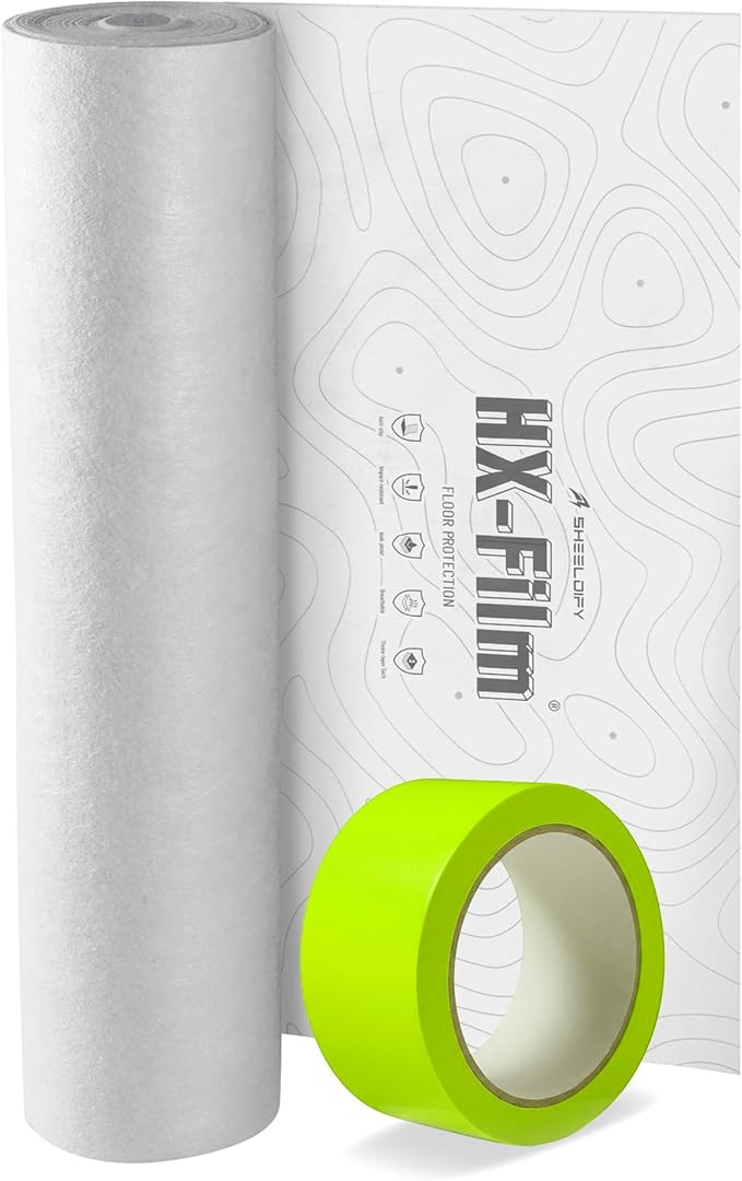 39" x50' Heavy-Duty Floor Protection | Construction Grade Carpet Protector | Drop Cloth Plastic Film for Hardwood Floors | Waterproof Painters Covering with No Residue(Summit White)
