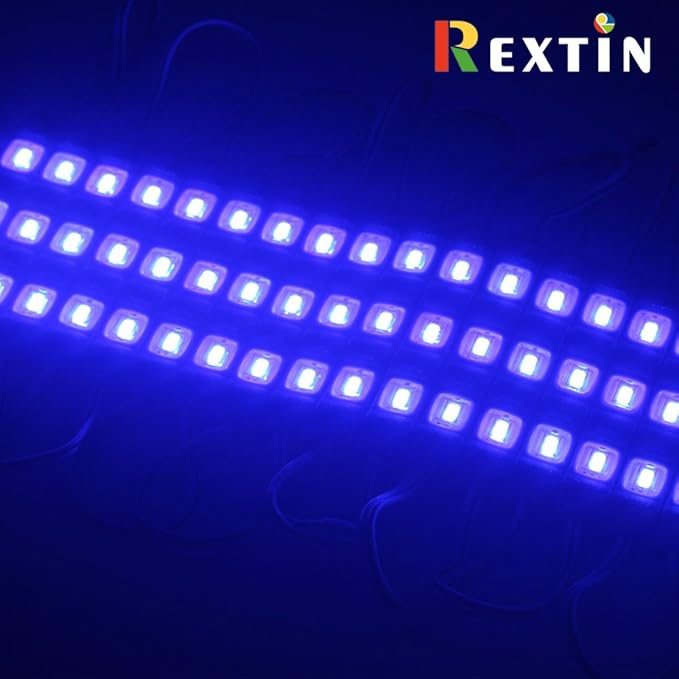 REXTiN Super Bright 200pcs 3 LED Module Blue 5630 5730 SMD 40-45LM Per led Waterproof Decorative Light for Letter Sign Advertising Signs with Tape Adhesive Backside