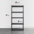 SafeRacks Modular Garage Shelving - 5 Tier Storage Shelves, Tall Metal Rack Shelves for Storage, Heavy Duty Steel Shelf Organizer for Garage, Or Kitchen Pantry (Hammertone, 18 x 36 x 72)