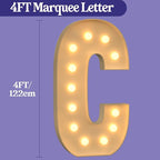 Marquee Letters 4 Feet Tall, 4FT Large Light up Letters C, Big Sign C with Warm White Light for Birthday HOCO Wedding Proposal Engagement Graduation Party Backdrop Decorations