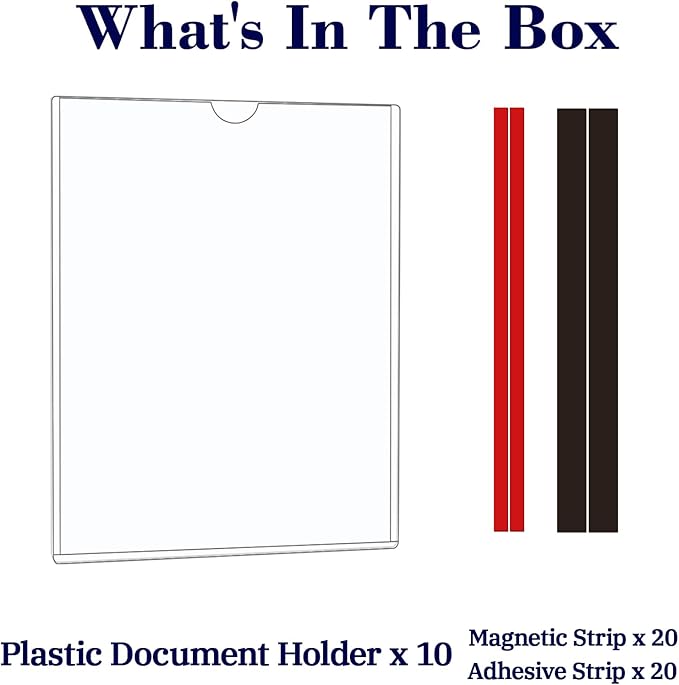 10 Pack Magnetic Sign Holder 8.5 x 11 - Rigid Sheet Protectors with Magnetic Strip Adhesive Strip, Adhesive Frames 8.5 x 11 Magnetic Picture Frames for Refrigerator,Whiteboard,Wall,Door,Window