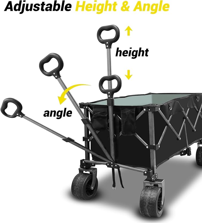 Collapsible Foldable Extended Wagon, Weight Capacity 440 LBS, Heavy Duty Large Wheeled Utility Cart, Folding Grocery Shopping Cart for Camping, Grocery, Garden - Large Capacity Portable Outdoor Cart