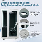 Solo Office Pod, Sound Pod, Mobile Office Pod Booth, SoundProof Booth for Office, Privacy pod, Mobile Roller with Desk, LED Light, Centrifugal Fans and AC USB Ports - White/Smoked Glass