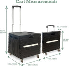 Inspired Living Collapsible Folding Utility Cart, Heavy-Duty Rolling Crate with 360° Wheels, Telescoping Handle, Hidden Lid, Holds 200 Lbs, Black