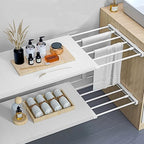 Extendable Closet Shelf Tension Rod Adjustable Clothes Hanger DIY Cabinet Storage Holder Wardrobe Organizer Dividers Shoe Rack 16.54'' Width for Bathroom Kitchen Bookshelf - White