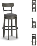 Signature Design by Ashley Caitbrook Casual Farmhouse Tall Upholstered Swivel Barstool, Nailhead Trim, Solid Wood, 30" H, Gray