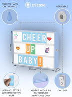 Blue Cinema Light Box with 312 Letters, Emojis & 3 Markers - Led Light Box Sign for Home & Blue Bedroom Decor for Girls - Light Up Letter Board - Best Gift Idea for Girls on Birthday