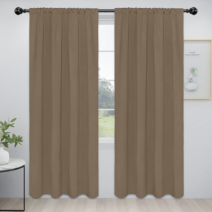 Easy-Going Rod Pocket Blackout Curtains for Bedroom, Room Darkening Window Curtains for Living Room, Thermal Insulated Noise Reduction Solid Window Drapes, 2 Panels(52x96 in, Camel)