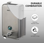 Commercial Soap Dispenser Wall Mount, Brushed Stianless Steel Finish Manual Liquid Soap Dispenser - 37oz (1100ml) Model AD1003