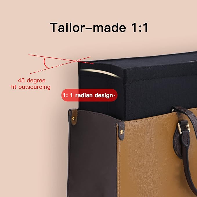 Doxo Purse Organizer Insert, Felt Bag Organizer Insert with Zipper, Perfect for Lv Onthego GM 40 & D Book Tote Large (Black-With Cover)