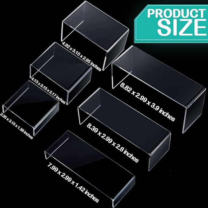 4 Set Acrylic Display Risers - Medium & Large Display Stand Shelf for Organizing Cupcake, Figure, Jewelry & Collectibles (Clear)