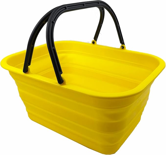 SAMMART 12L (3.17Gallon) Collapsible Tub with Handle - Portable Outdoor Picnic Basket/Crate - Foldable Shopping Bag - Space Saving Storage Container (Golden Yellow)